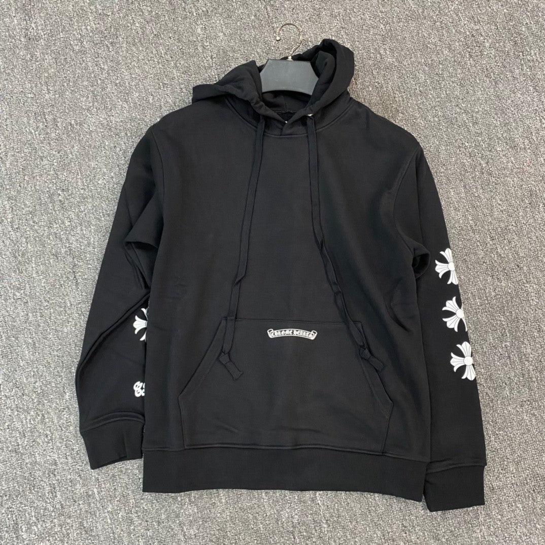 Men's Spring and Autumn Black Logo Printed Long Sleeve Hooded Sweatshirt Pullover #72484