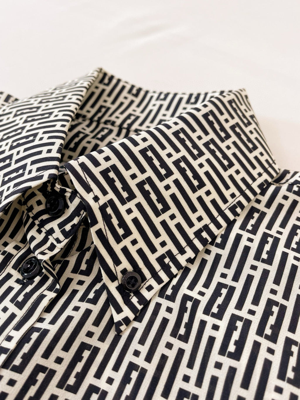 Women's Summer Black and White Geometric Pattern Single Breasted Lapel Long Sleeve Shirt #98776