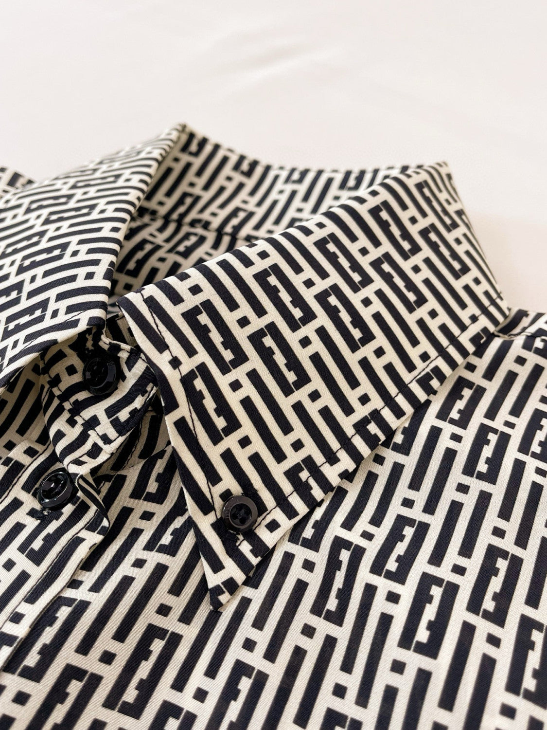 Women's Summer Black and White Geometric Pattern Single Breasted Lapel Long Sleeve Shirt #98776