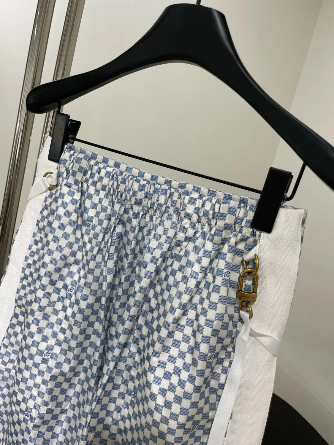 Women's Summer Blue Checkerboard Pattern Casual Shorts Pants #73434