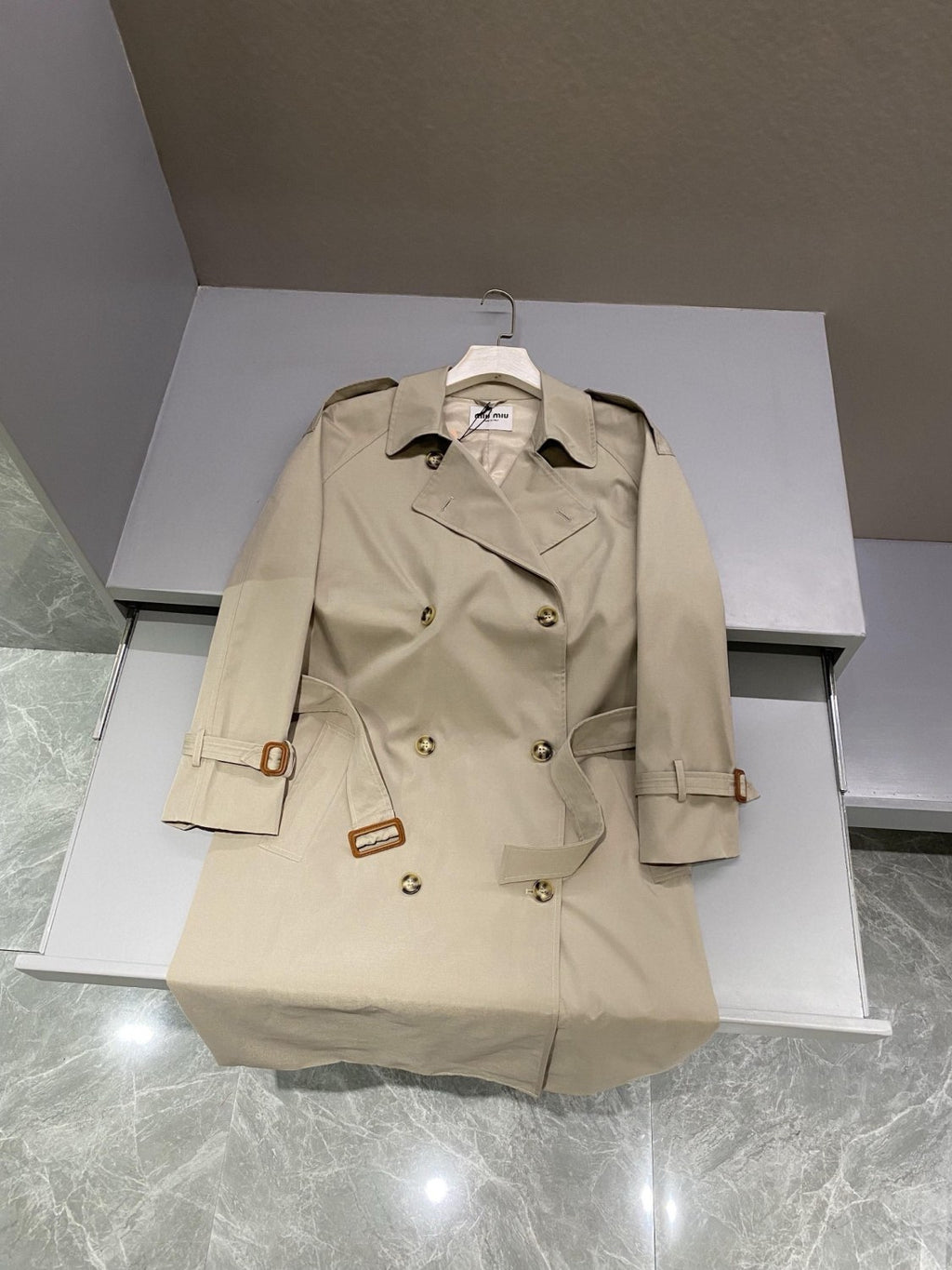 Women's Spring and Autumn Solid Color Letter Embroidery Lapel Double Breasted Long Sleeve Trench Coat Jacket #72316