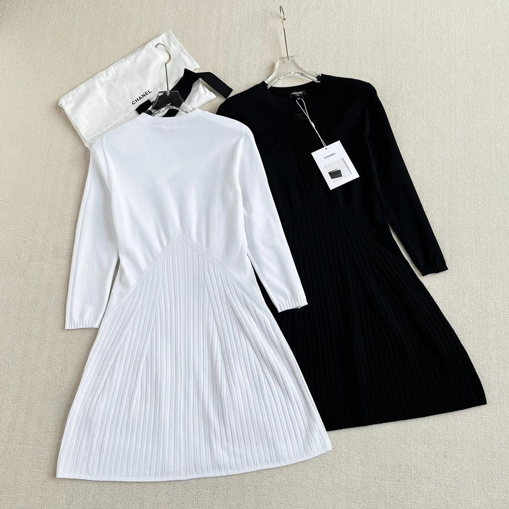 Women's Spring/Summer Solid Color Hollow Knit Long Sleeve Dresses #73328