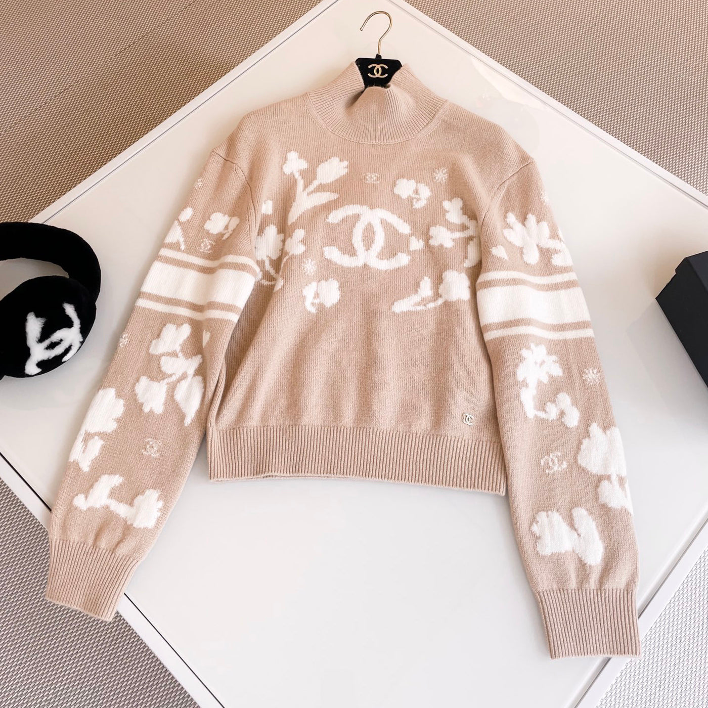 Women's Spring and Autumn Logo Printed High Neck Pullover Drop Shoulder Long Sleeve Cashmere Sweater #74615