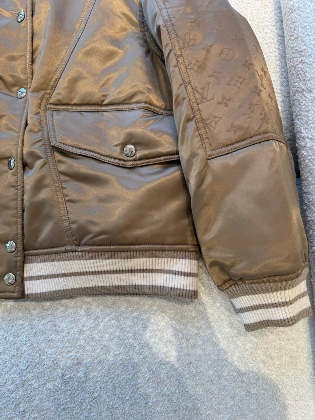 Satin Material Lapel Classic Monogram Aged Pattern Pilot Jacket #194241