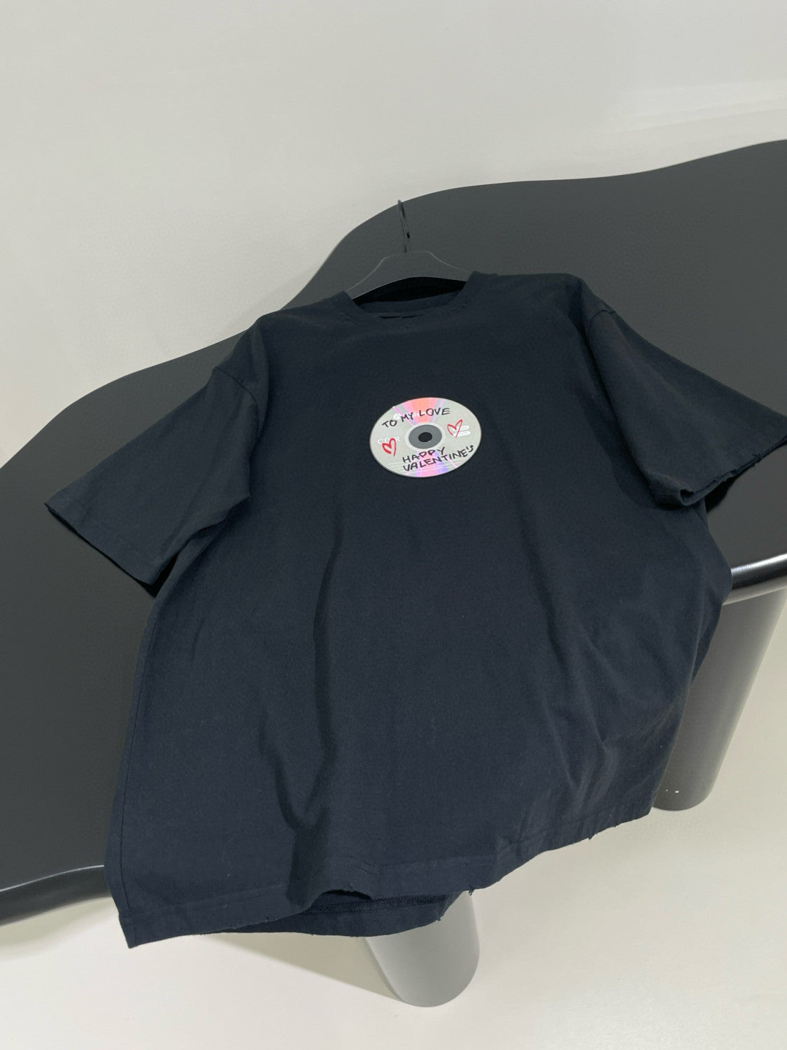 Men's Women's Solid Color To My Love Graffiti Disc Loose Short Sleeve T-Shirt #98316