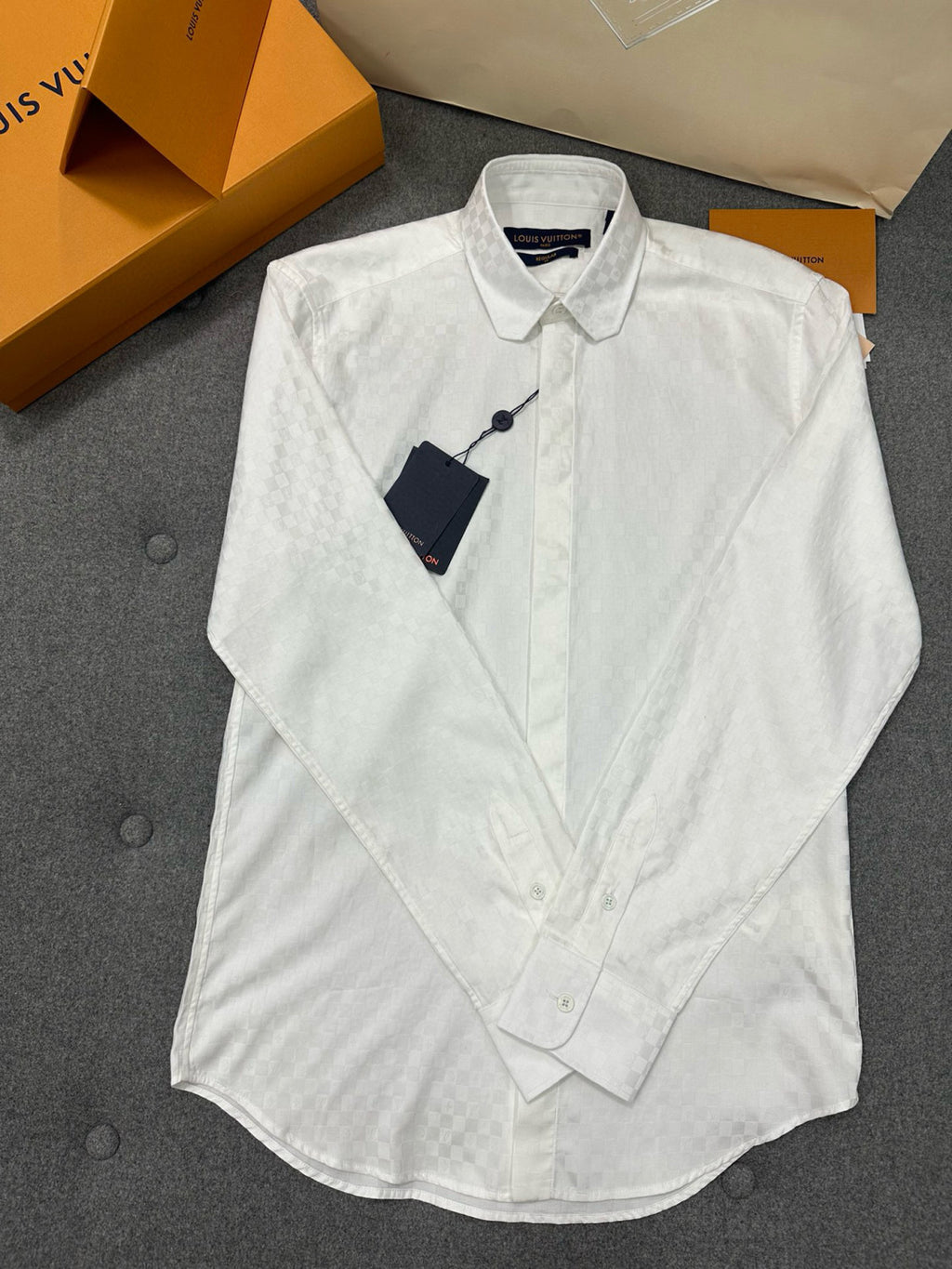 Men's DNA Collar Regular Spring and Autumn White Buttoned Lapel Checkerboard Print Long Sleeve Shirt #98172