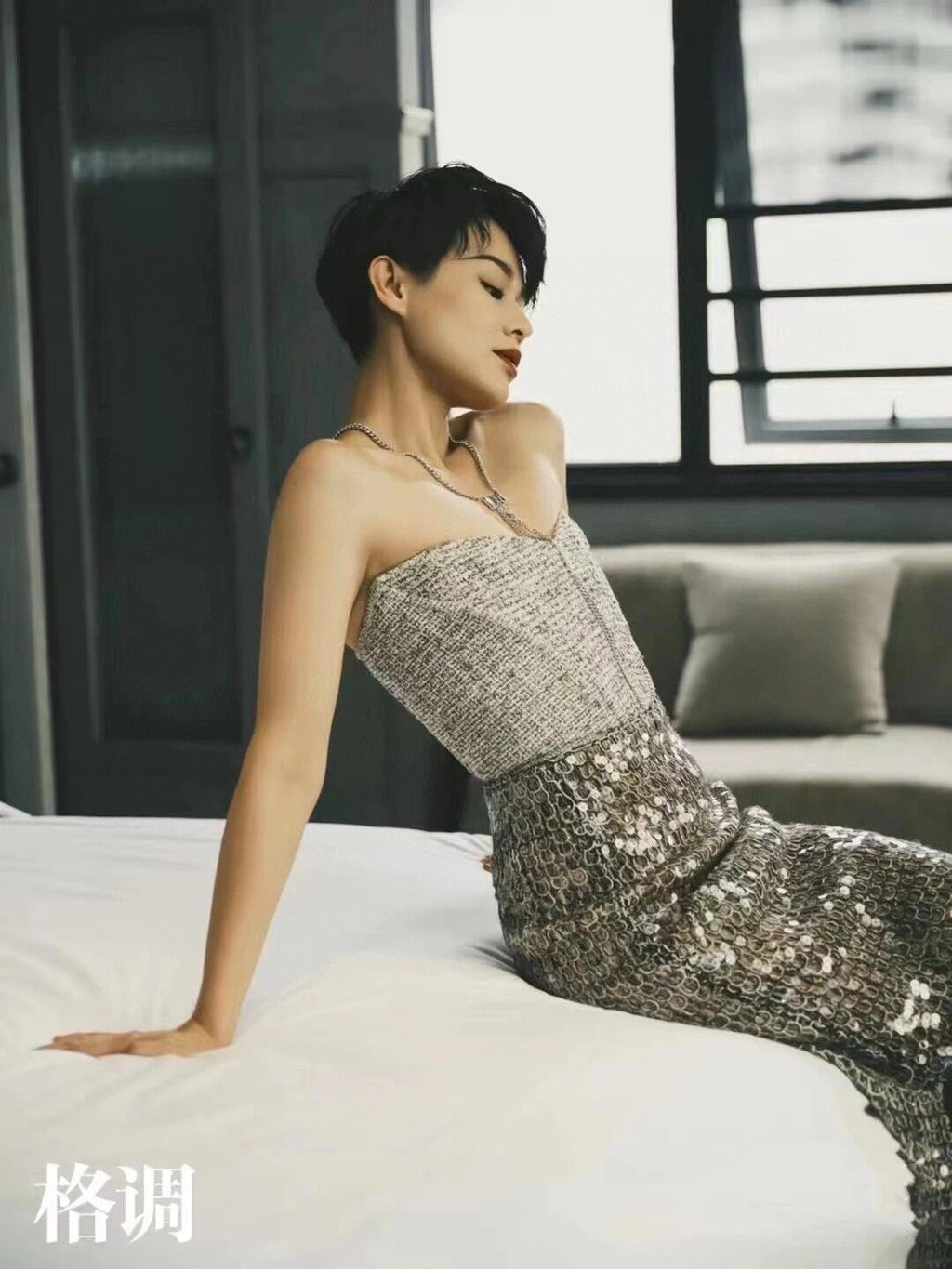 Women's Spring Summer Autumn Silver Sequins Mid-Length High Waist Fit Casual Half Skirt Ngvp #8952