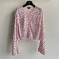 Women's Spring And Summer Sequin Design Round Neck Single-breasted Pink Long sleeved Knit Sweater Jacket #73656
