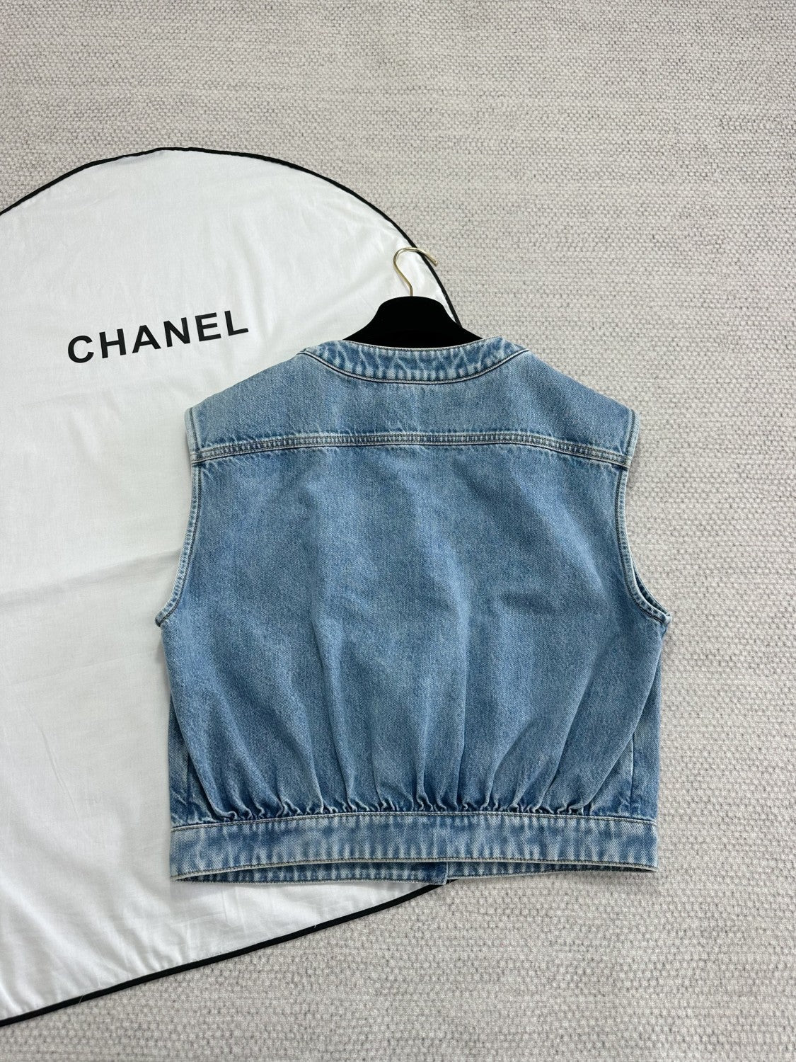 Women's Spring/Fall Casual Solid-Color Cotton Crew Neck Bow-Detail Denim Sleeveless Vest Ngvp #2591