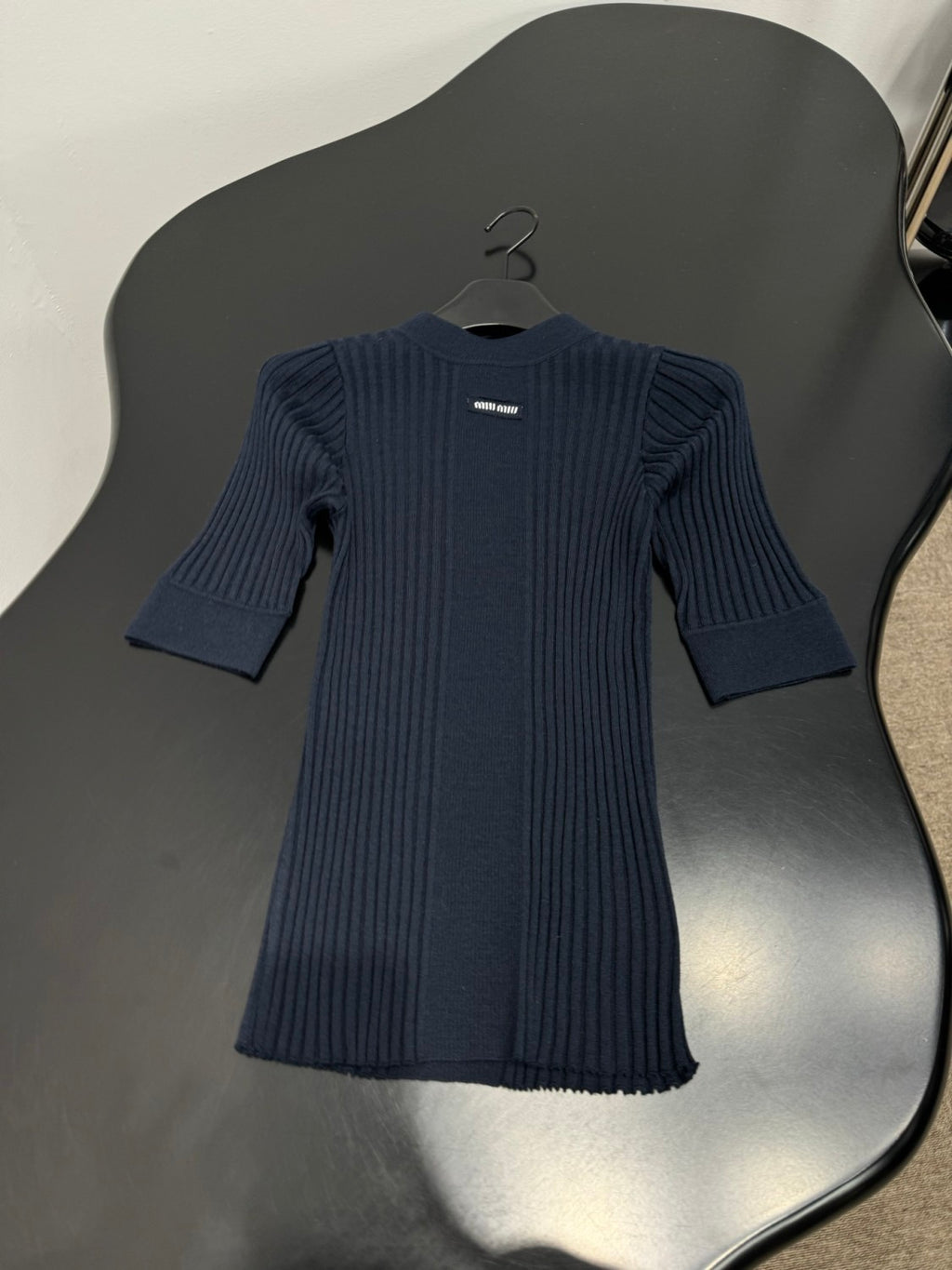 Women's Spring/Summer Ribbed Knit Wool Sweater Black Half-High Neck Short-Sleeve Slim-Fit Knit T-Shirt #194407