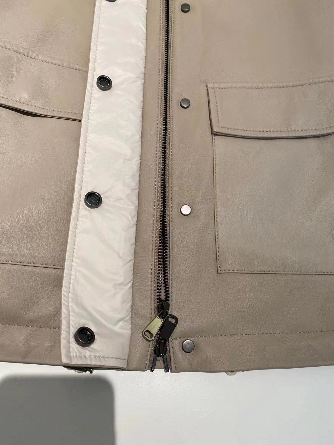 Women's Winter Beige Fur Collar Silhouette Soft Napa Lambskin Long Sleeve Leather Jacket #98471