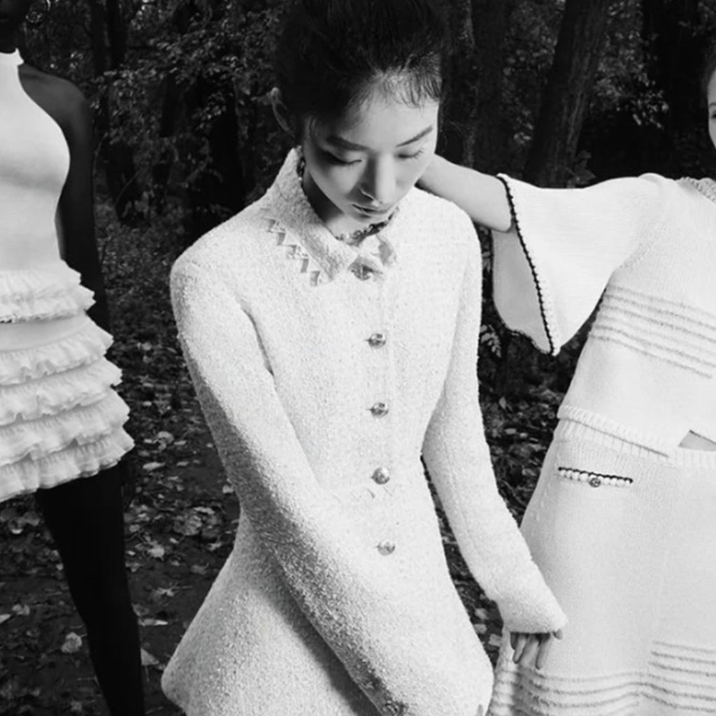 Women's Spring And Autumn White Sequin Lapel Single Breasted Coarse Tweed Waist Jacket Dress Ngvp #8526