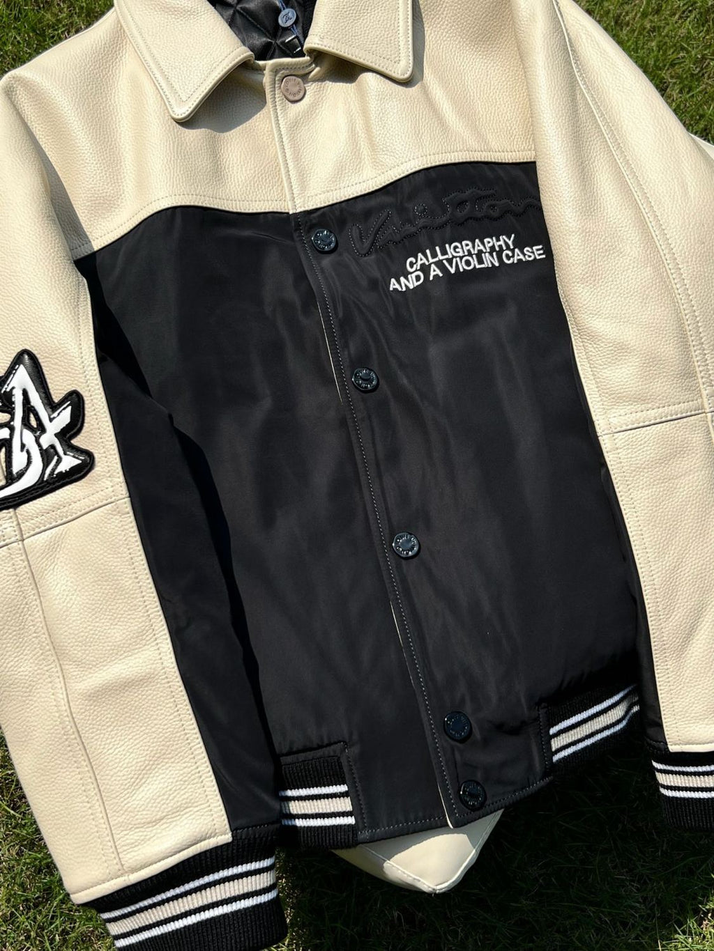 Men's Autumn Single Breasted Leather And Nylon Blouson Jacket #72784