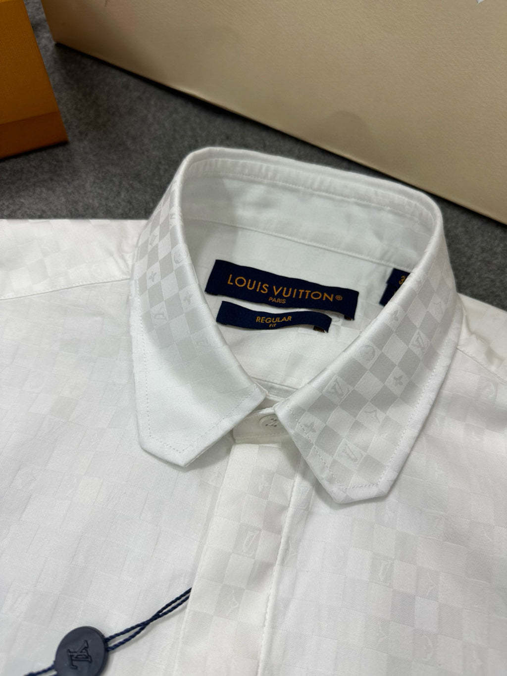 Men's DNA Collar Regular Spring and Autumn White Buttoned Lapel Checkerboard Print Long Sleeve Shirt #98172