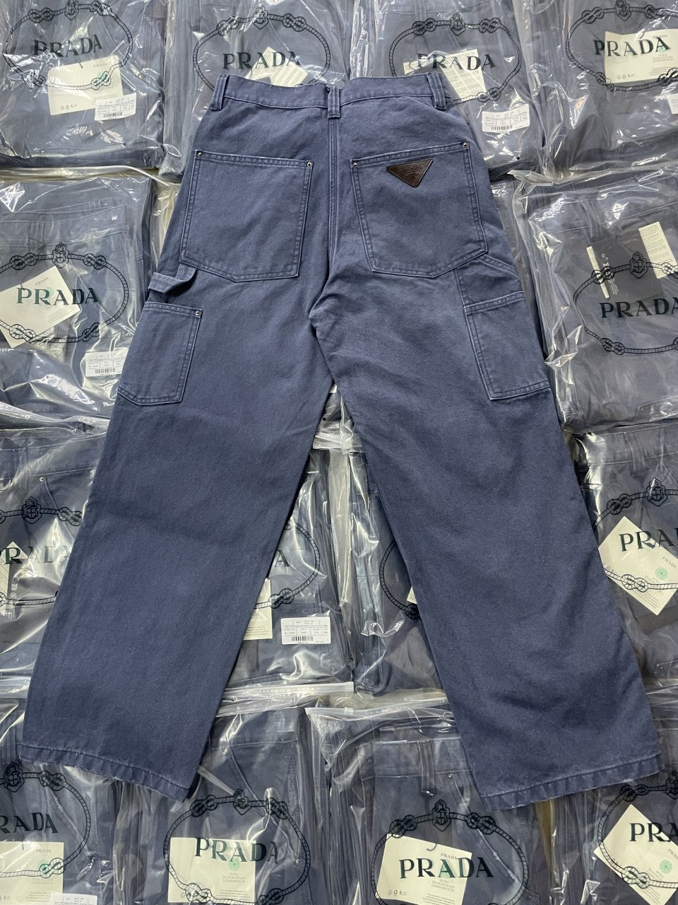 Women's Spring and Autumn Triangle Label Logo Decoration Straight Vintage Jeans Pants #75853