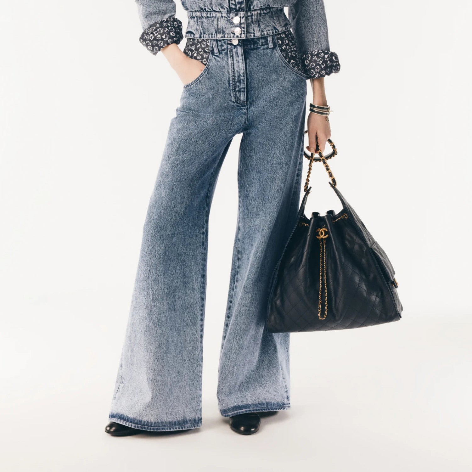 Women's Spring/Fall Fashion Classic Print Washed Zipper Button Camellia Denim Pants #78886