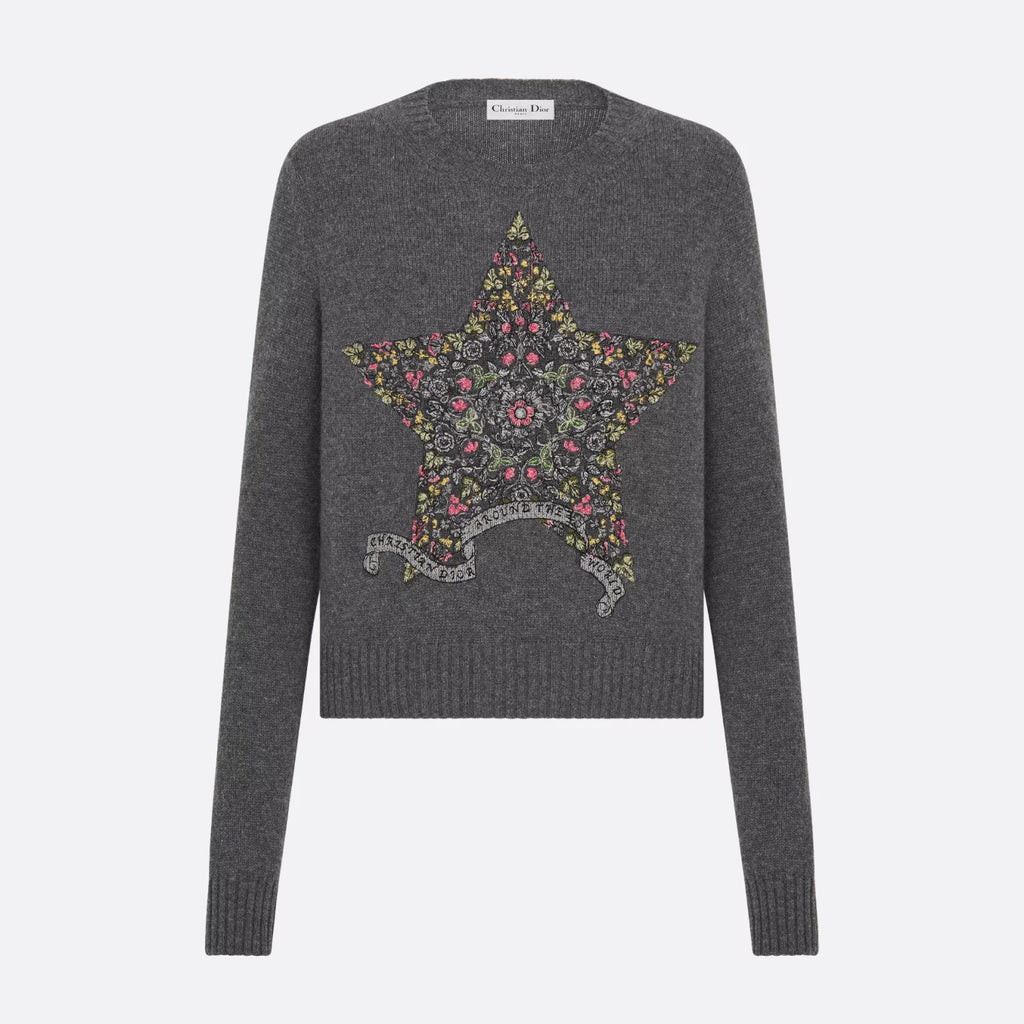 Women's Spring and Autumn Star Embroidery Pattern Cashmere Knit Crew Neck Sweater #74584