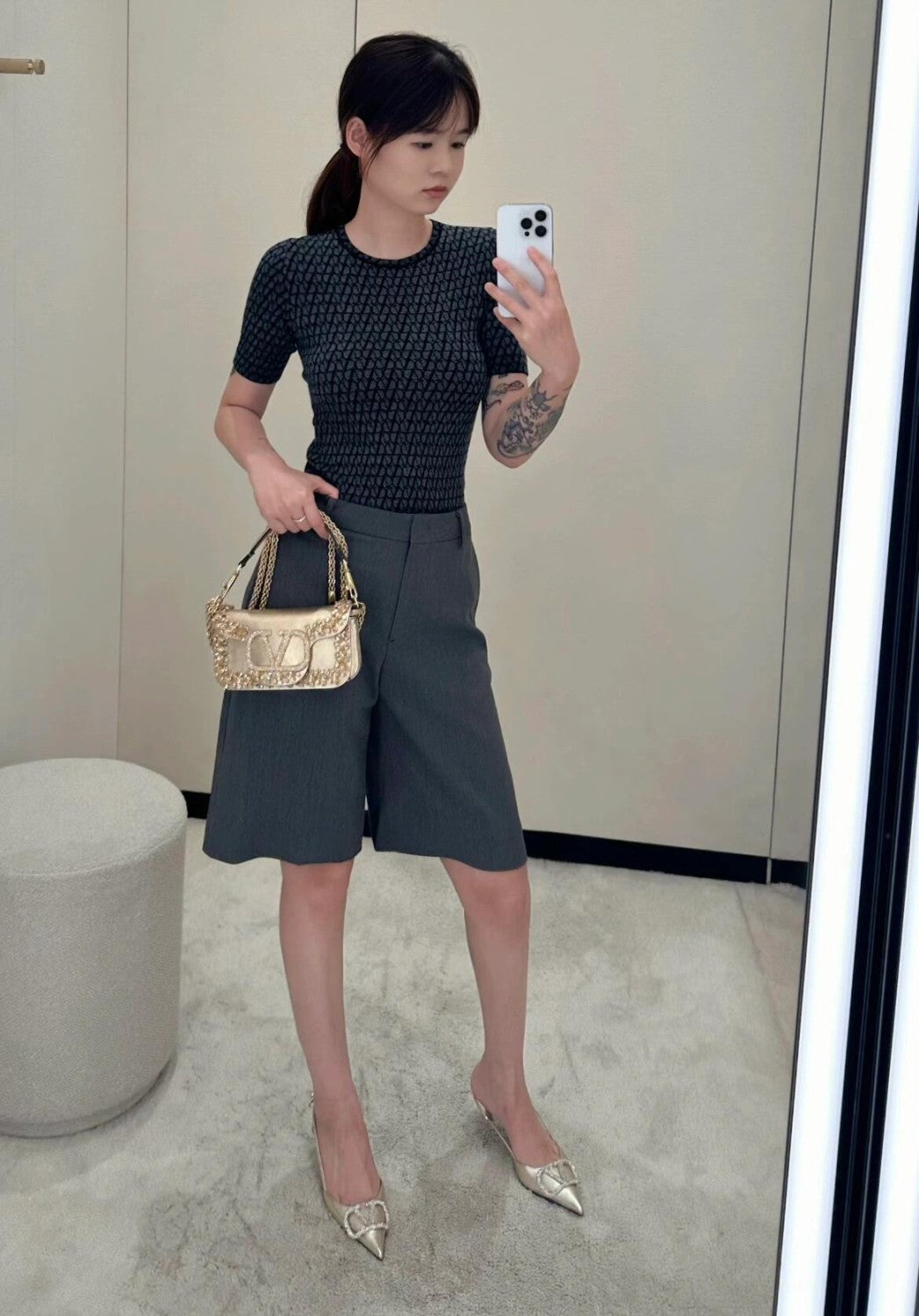 Women's Summer Logo Jacquard Embroidery Round Neck Knit Short Sleeve T-Shirt #73387