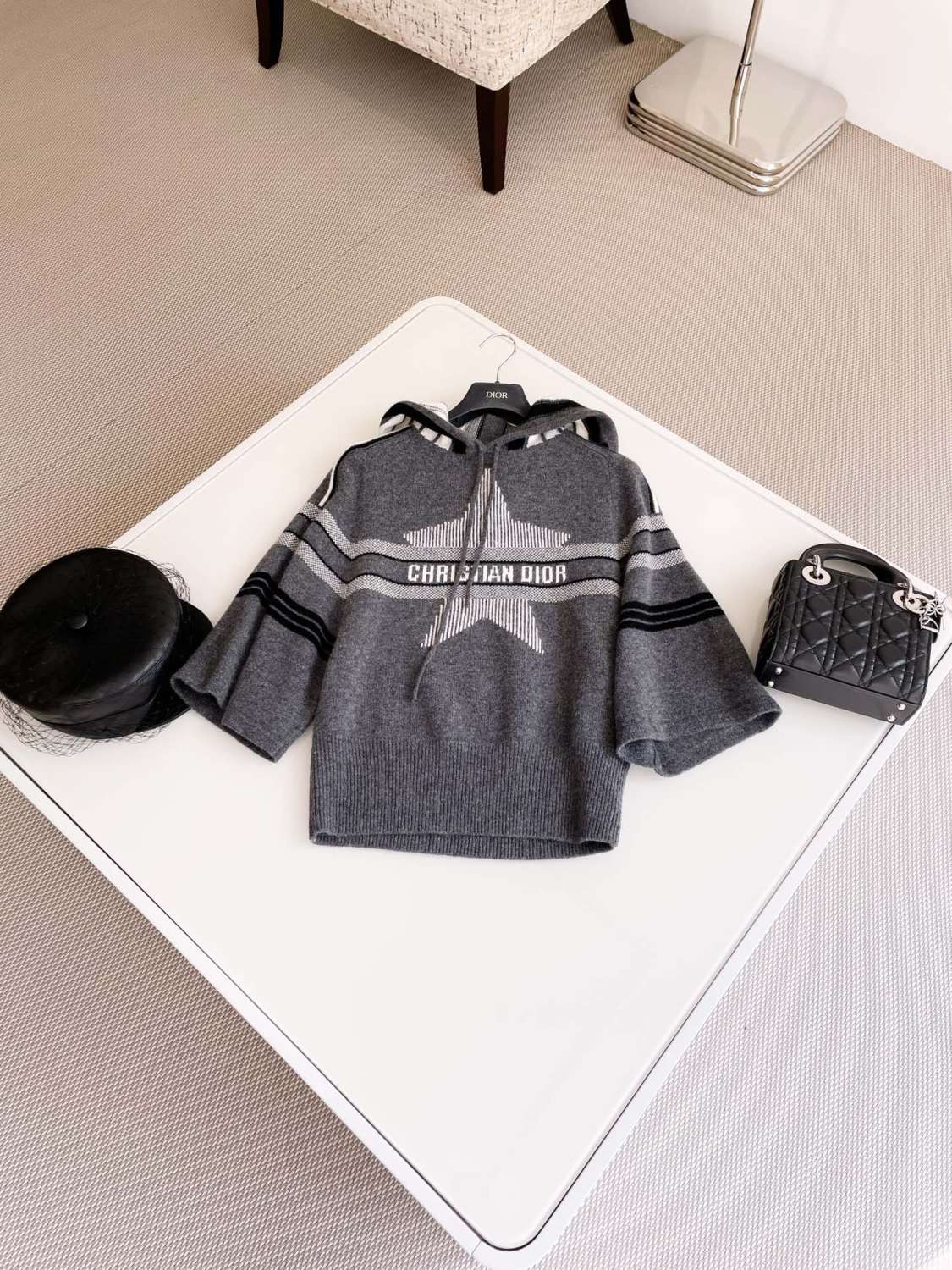 Women's Spring and Autumn Letter Printed Drawstring Hooded Seven Sleeve Cashmere Sweater #74636