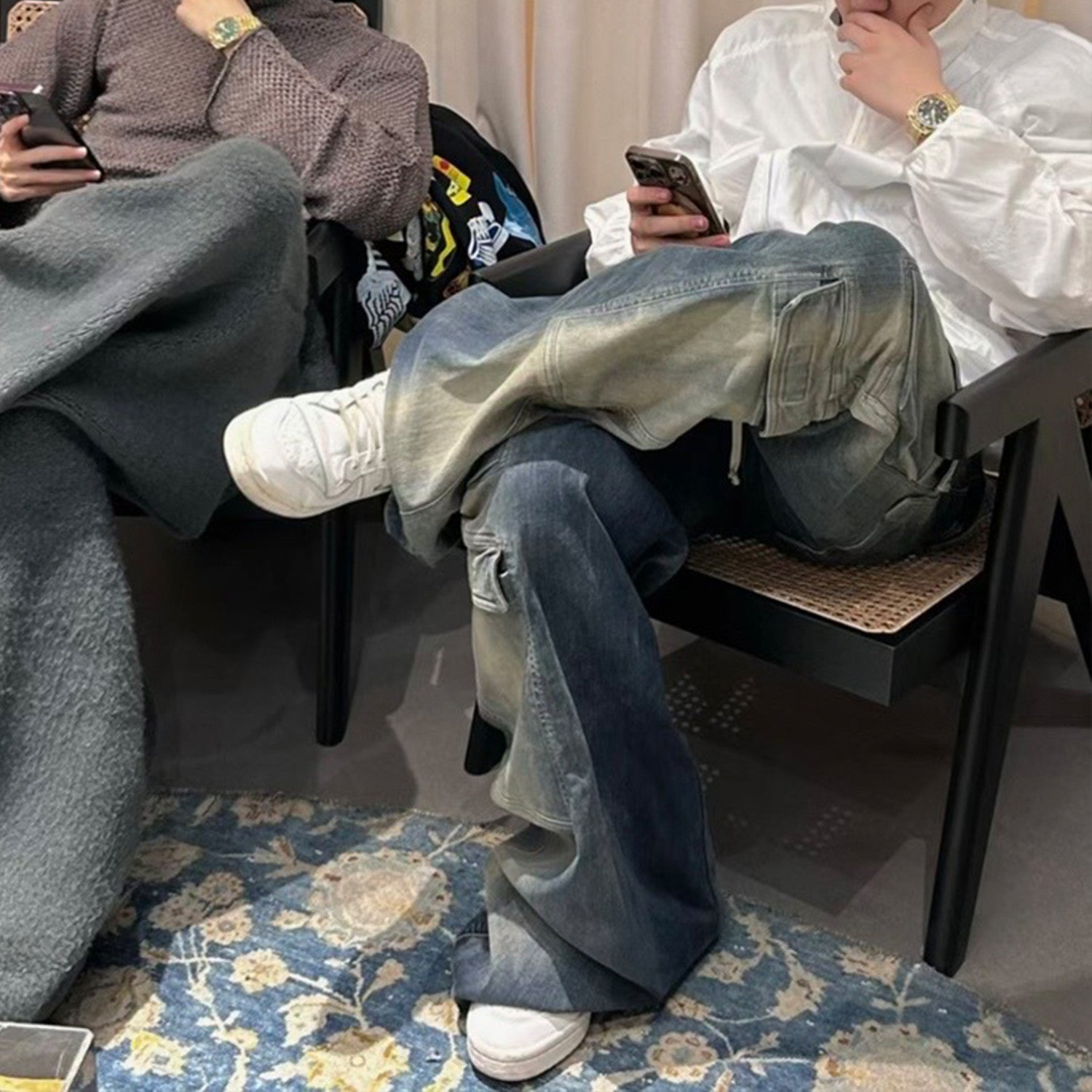 Men's And Women's Seasonal Retro Distressed Gradient Washed Wide Leg Workwear Denim Pants Ngvp #8322