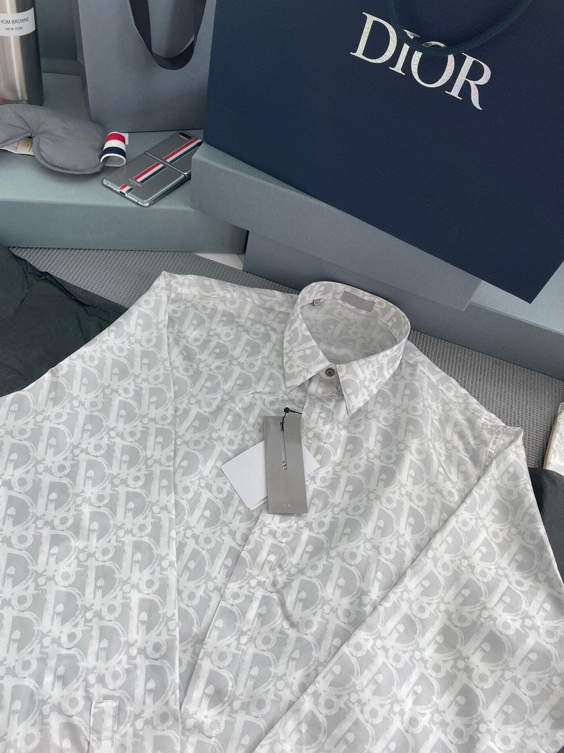 Men's Spring And Summer Fashion Temperament Logo Printed Silk Shirt Comfortable Single-breasted Shirt #98722