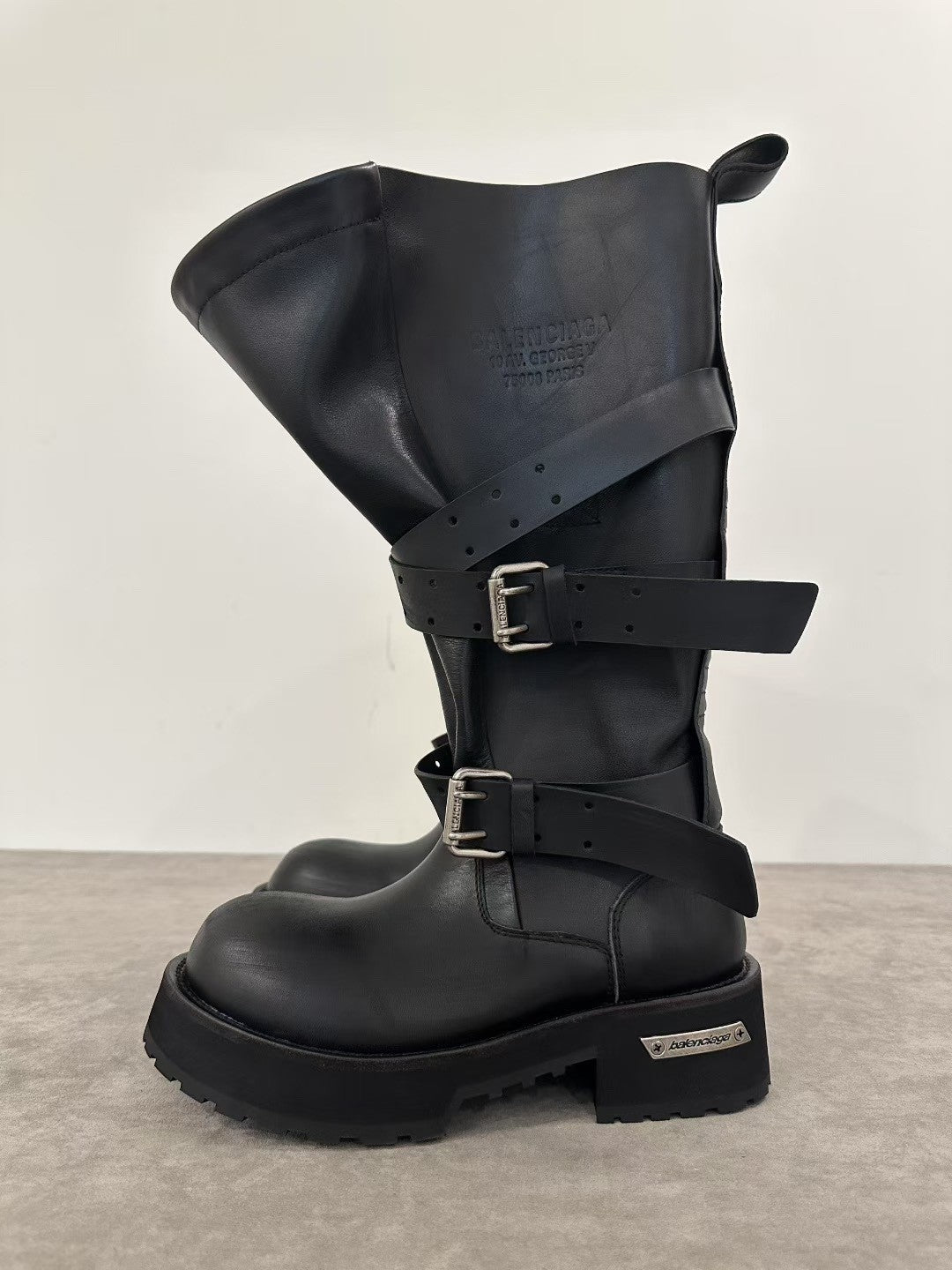 B Venom Men's And Women's Solid Color Autumn/winter Round Toe Buckle Cowhide Leather High Top Boots Shoes #78113