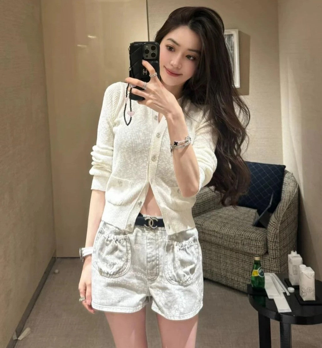 Women's Spring/Autumn Cotton Round Neck Single Button Plain Pocket Long Sleeve Knitted Cardigan Ngvp #2283