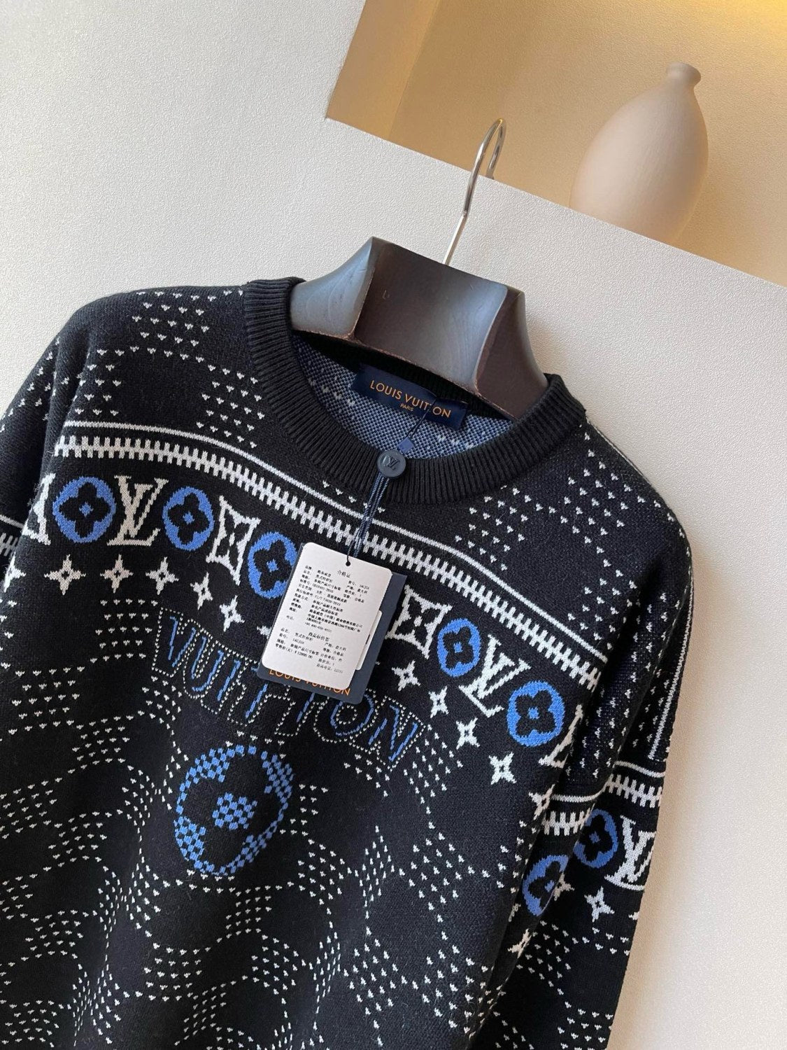 Men's Spring and Autumn Black Logo Printed Round Neck Pullover Long Sleeve Sweater #73928