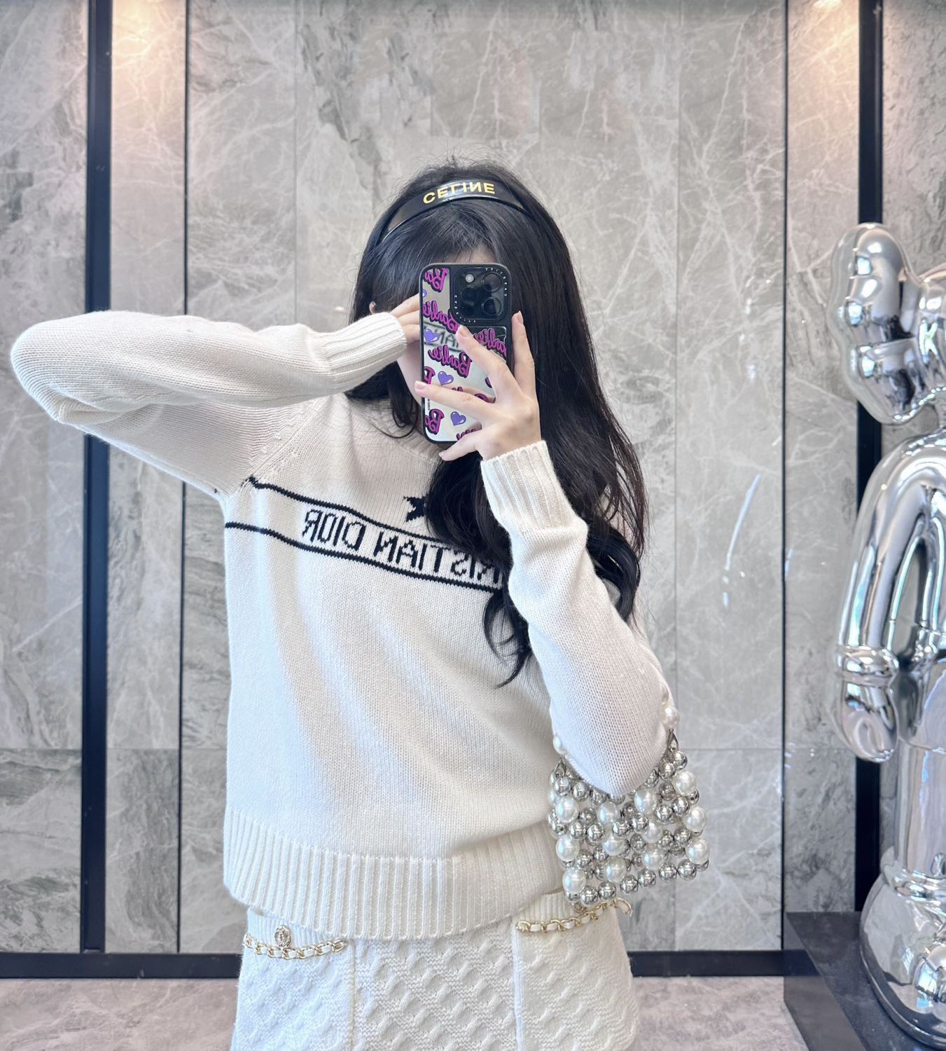 Women's Autumn And Winter Jacquard Knit Sweater Gray Pink 100% Cashmere Fabric With Logo Round Neck Long Sleeve Pullover Knitted Sweater #71784