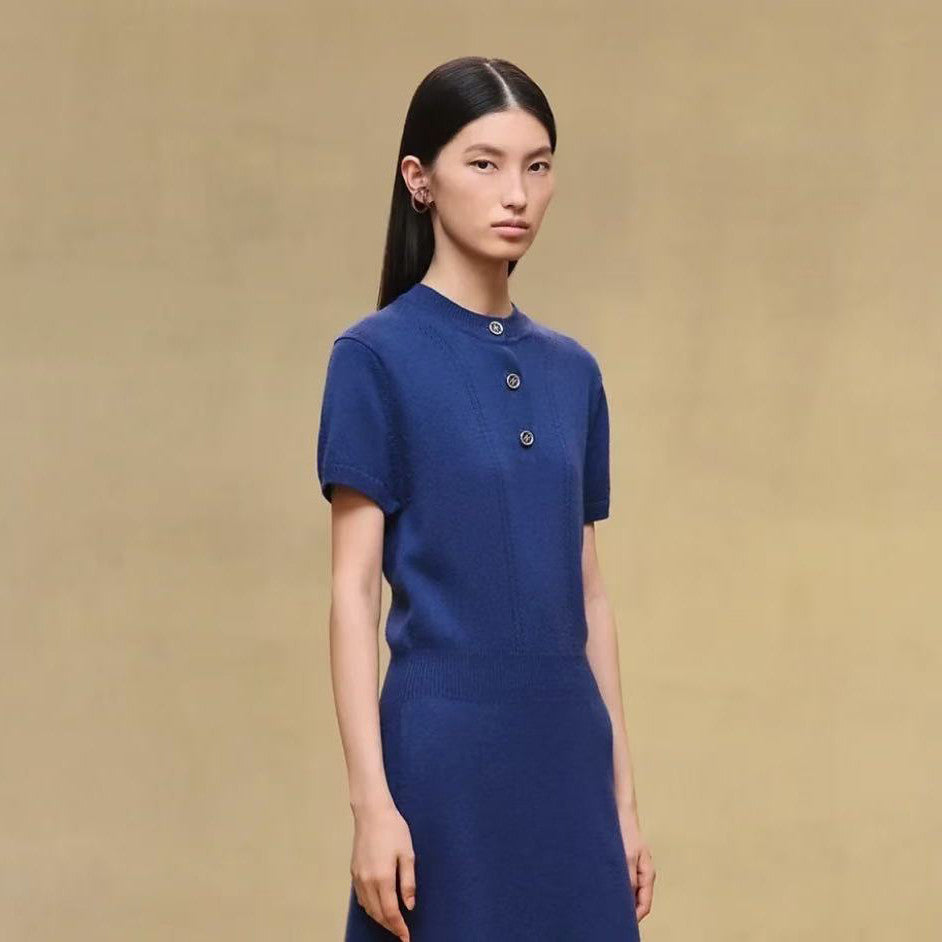 positioned jacquard wool yarn knitted polo short-sleeved T-shirt #194308