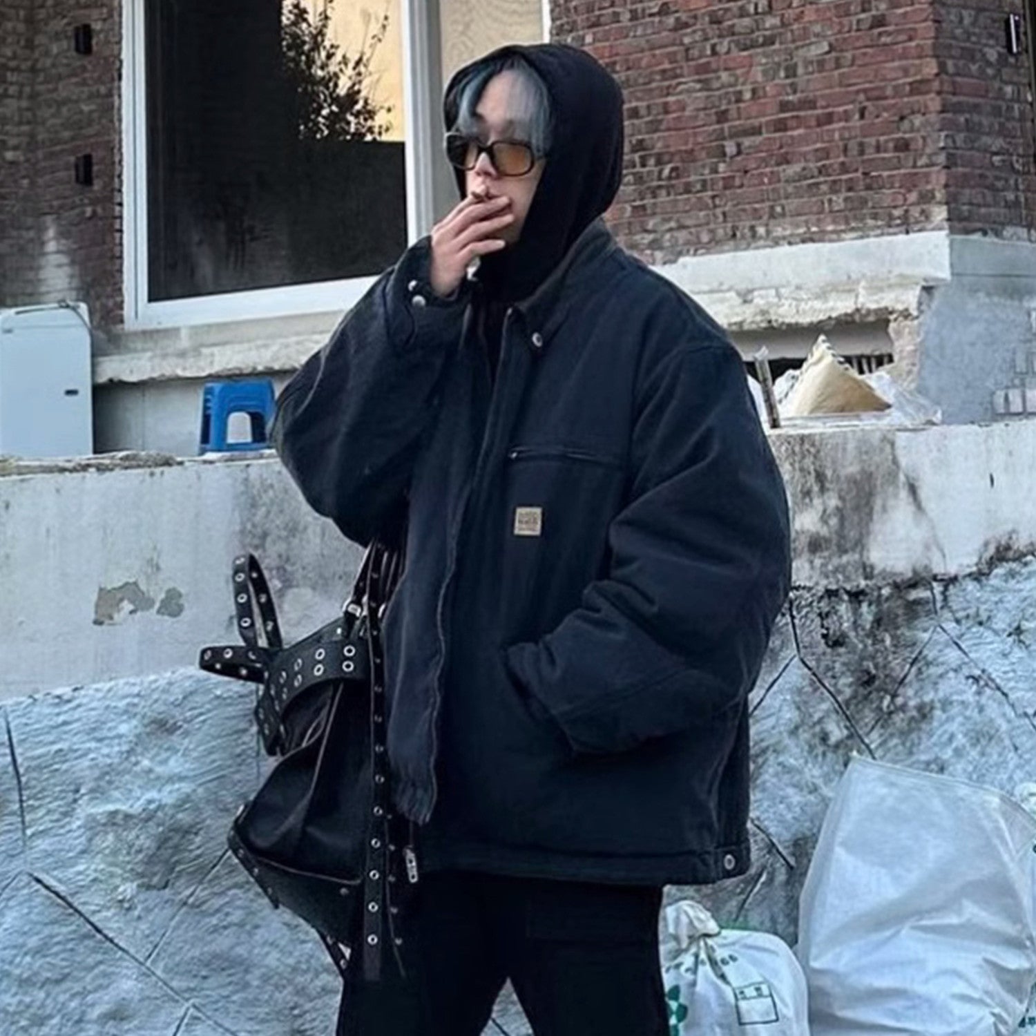 Men's Fall And Winter Leather Collar Jacket Vintage Washed And Aged Workwear Cotton Jacket Ngvp #8769