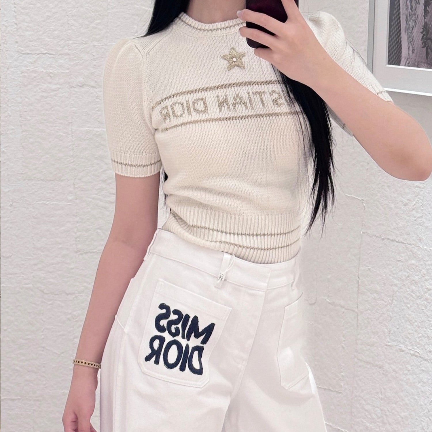 Women's Wool Blend Knit Short Sleeve Top Round Neck Fashion Temperament Short T-Shirt Knitwear #81137