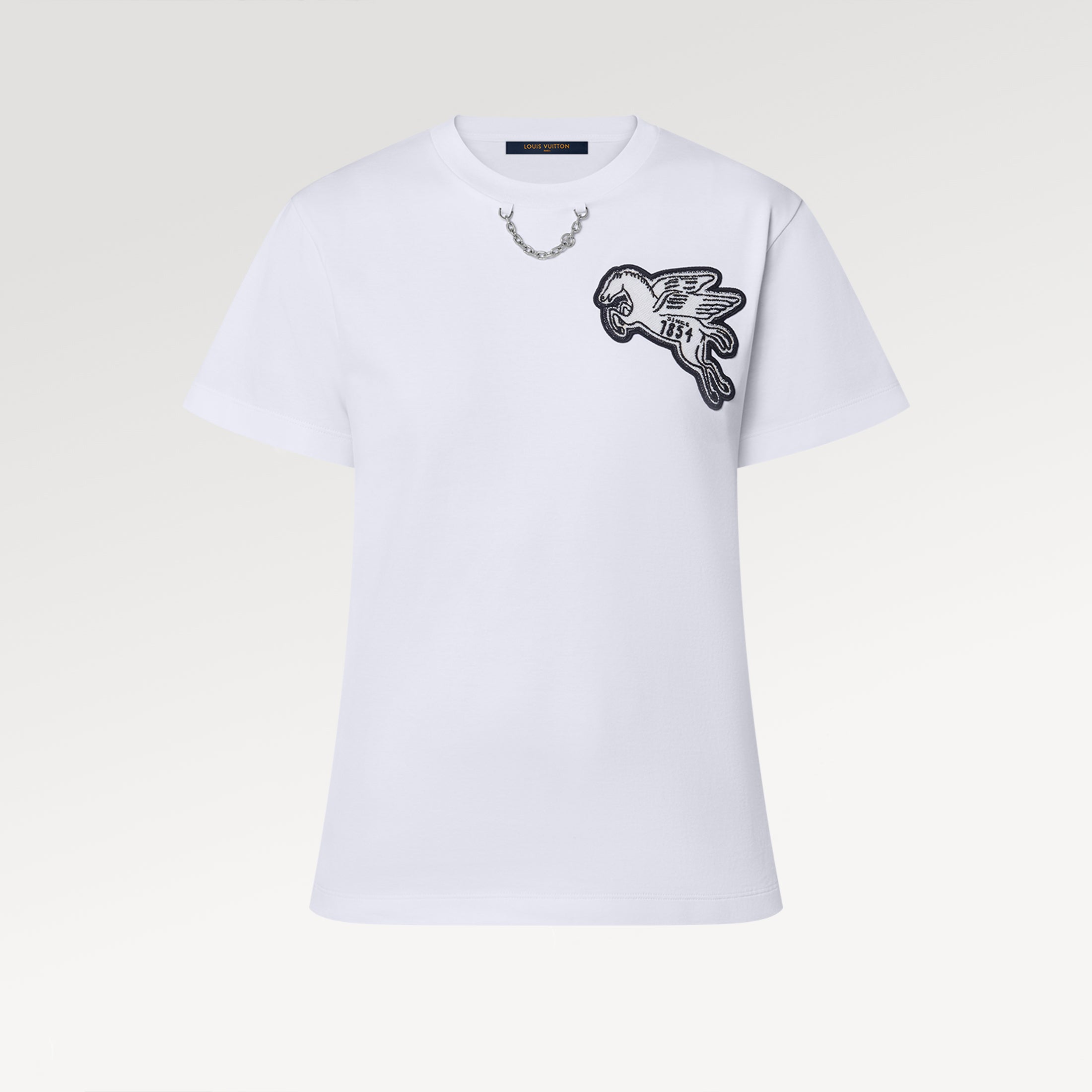 Men's Women's Spring Summer Chain Appliques Pattern Loose T-Shirt Round Neck Cotton Top Ngvp #8866