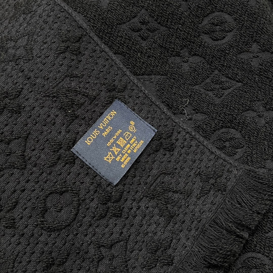 Men's Monogrammed Black Wool Scarf #73893