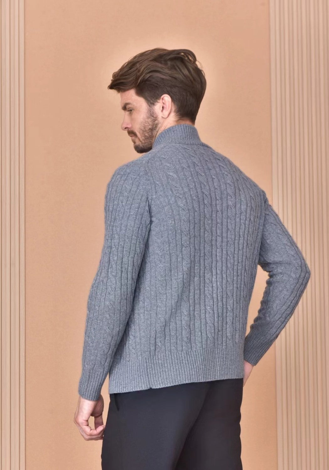 LP Men's Autumn And Winter Solid Color Zipper Half High Neck Knit Sweater Long Sleeve Jacket Ngvp #9392