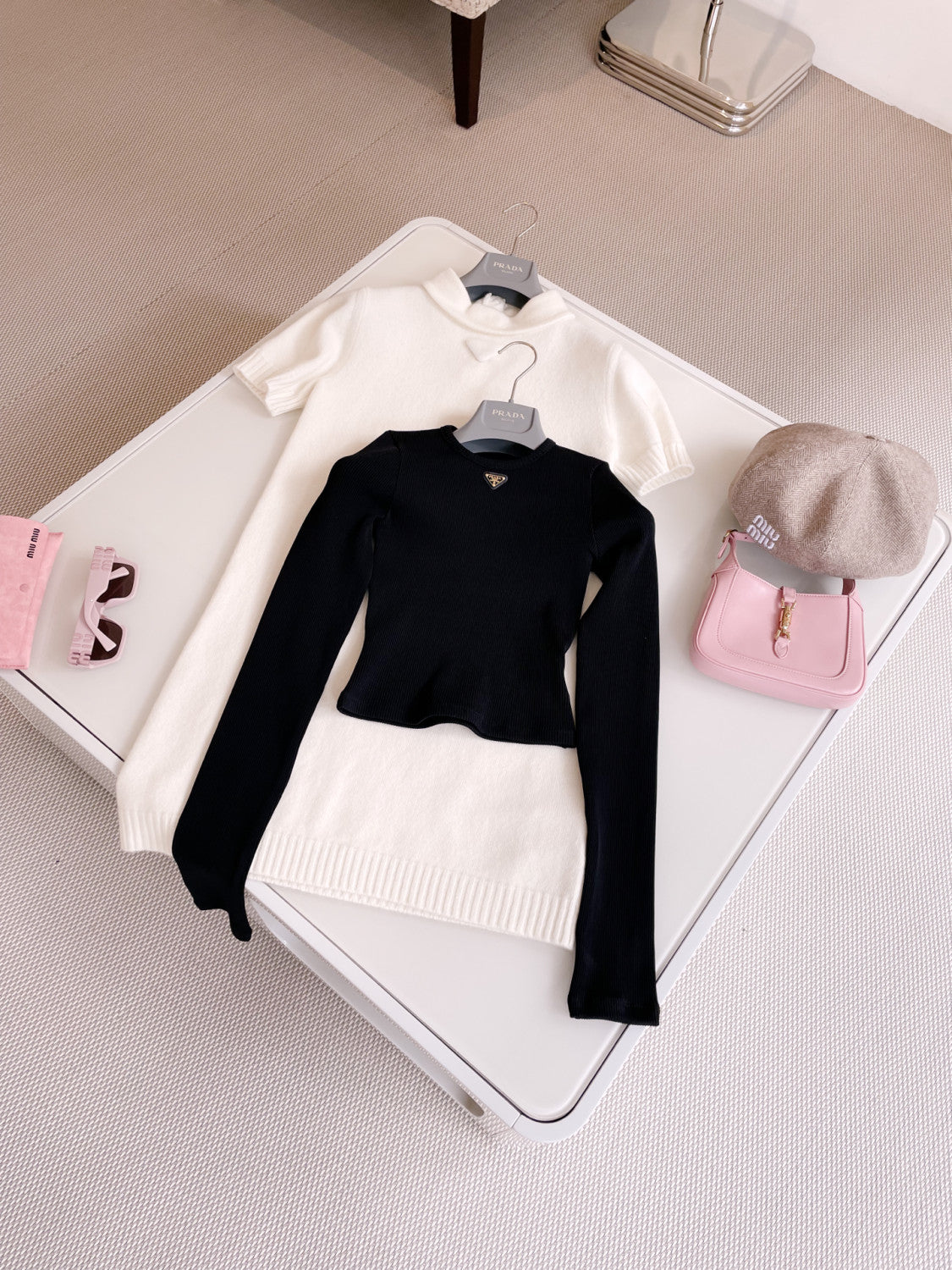 Women's Spring and Autumn Solid Color Ribbed Logo Printed Round Neck Long Sleeve Knit Sweater #74924