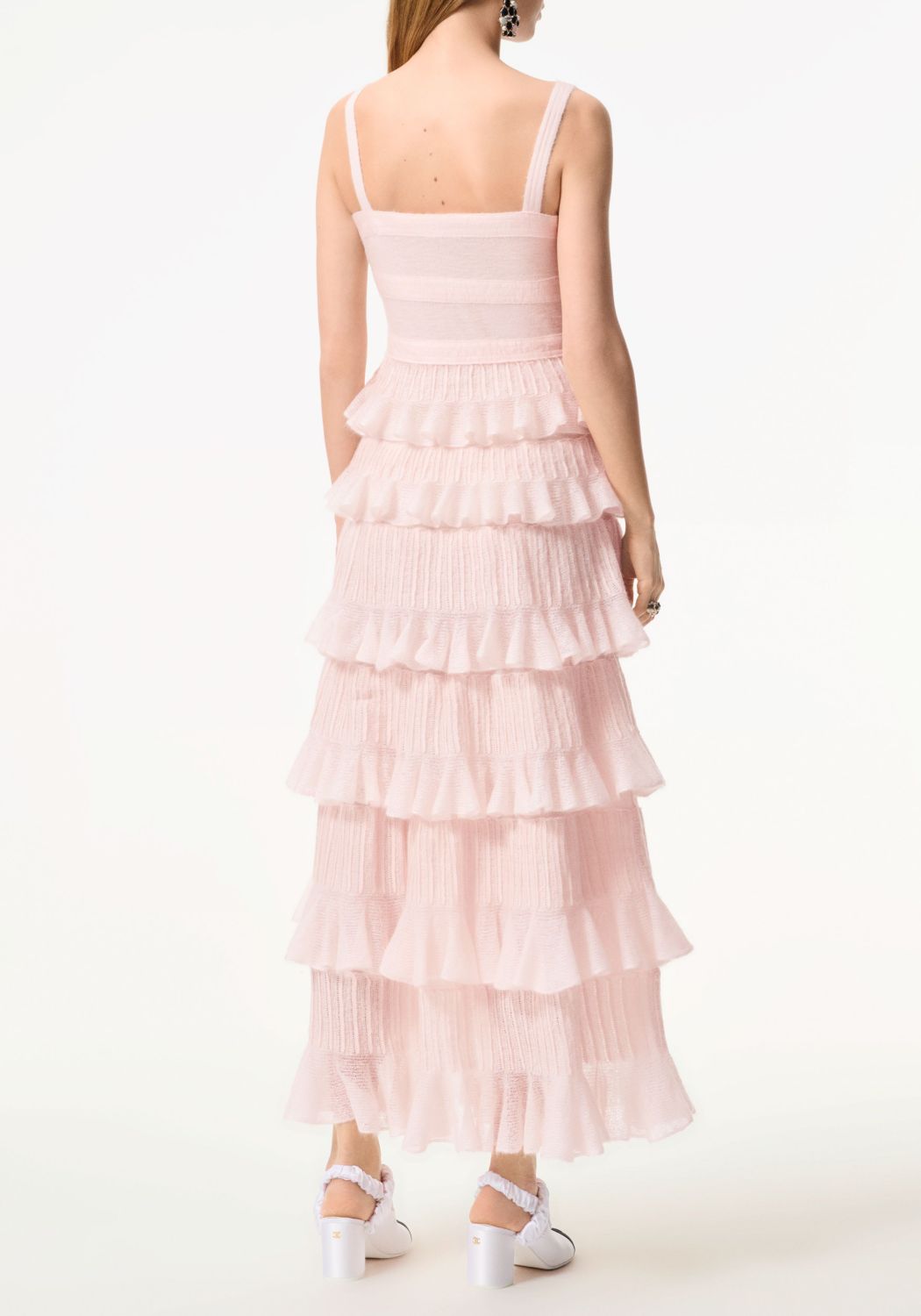 25K Solid Color Pleated Knitted Design Suspender Long Dress Mohair And Silk Light Pink #332234