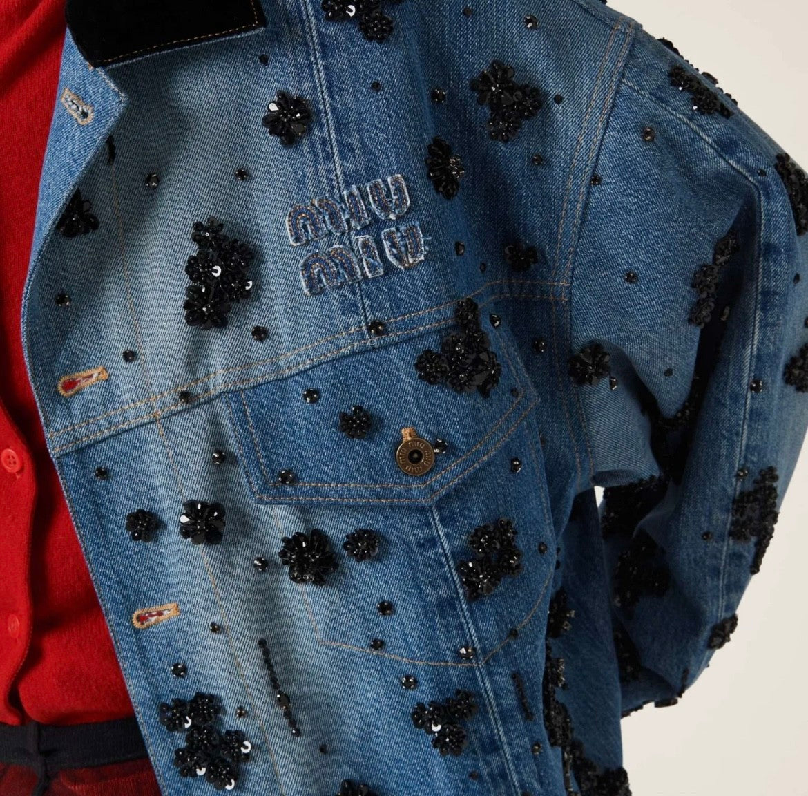 Women's Spring And Fall Logo Embroidery Single Breasted Lapel Short Casual Denim Jacket #72664