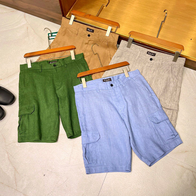 Men's Summer Fashion Retro Solid Linen Multi Pocket Casual Fit Workwear Shorts Ngvp #8512