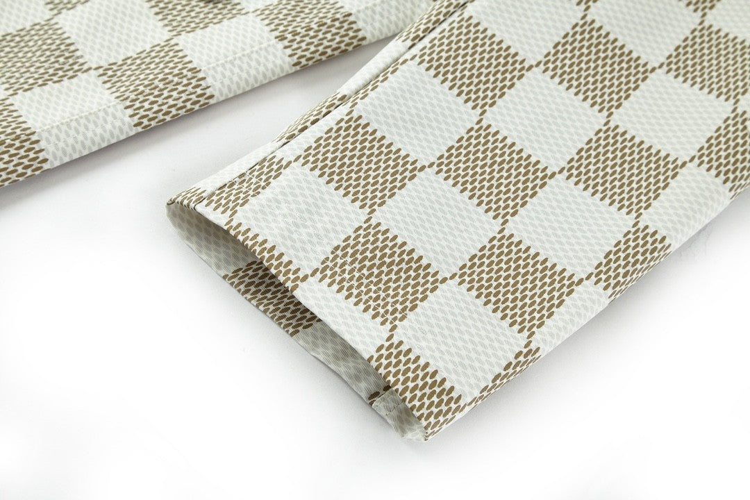 Men's Fall And Winter White Checkered Lapel Single Breasted Pocket Long Sleeved Jacket #72775