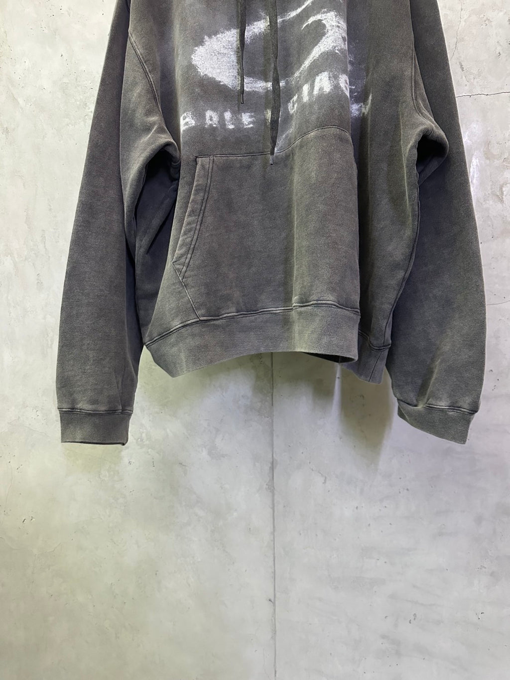 Men's Washed Crayon Loop Oversized Hoodie in Washed Black White Sweatshirt #82562A