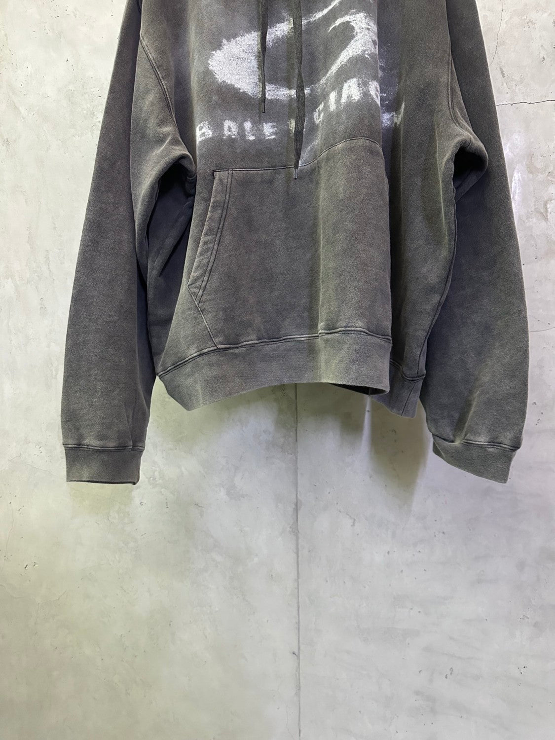 Men's Washed Crayon Loop Oversized Hoodie in Washed Black White Sweatshirt #82562A