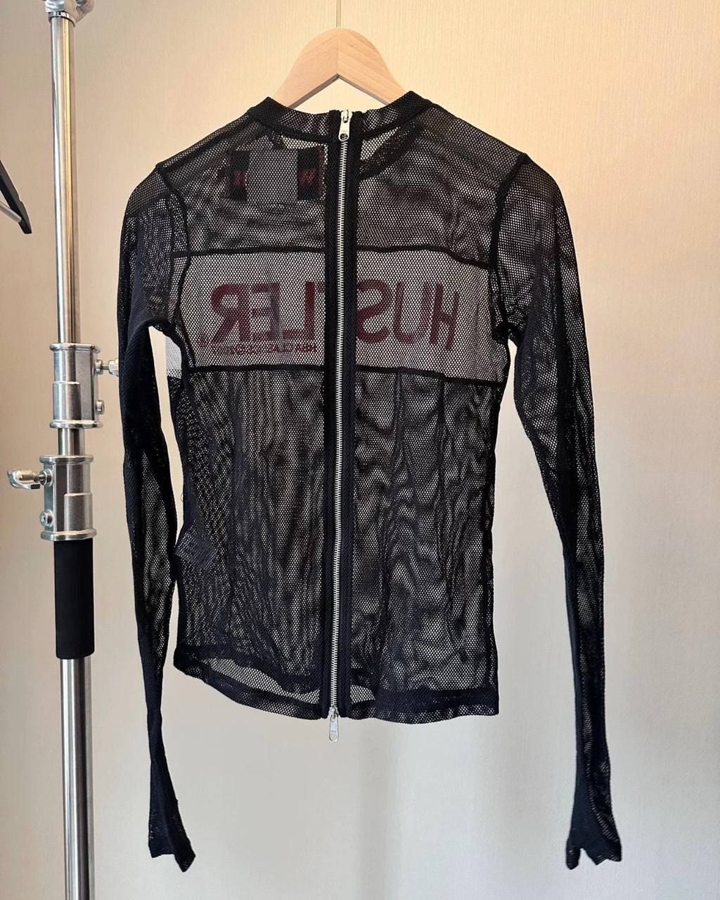 HOOD BY AIR Mesh Zipper Thumbtack Bottom Tight Stretch Long Sleeve Tee Opium Style Tee High Street Retro Trend Fashion Zipper Cardigan Ngvp #1749