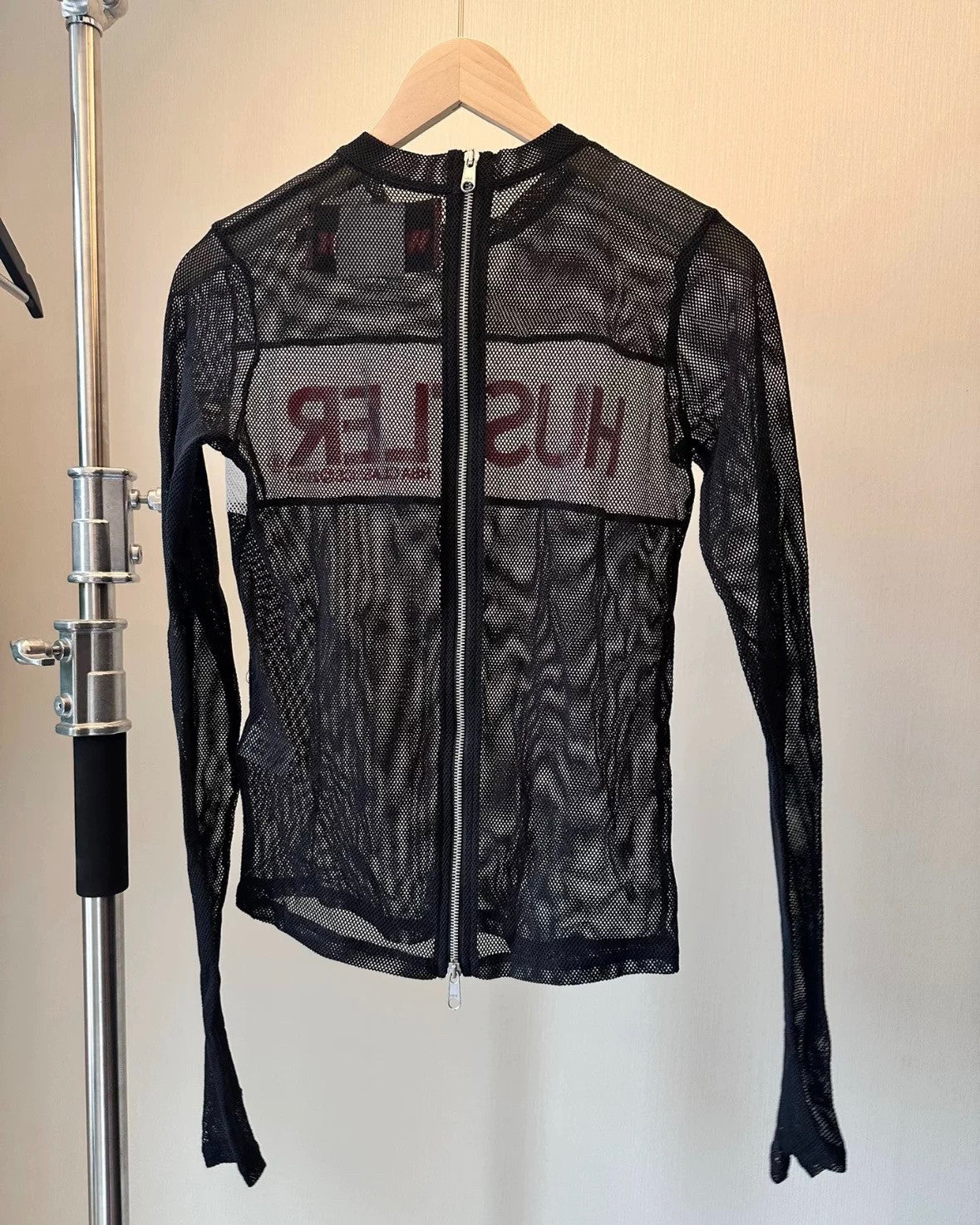 HOOD BY AIR Mesh Zipper Thumbtack Bottom Tight Stretch Long Sleeve Tee Opium Style Tee High Street Retro Trend Fashion Zipper Cardigan Ngvp #1749