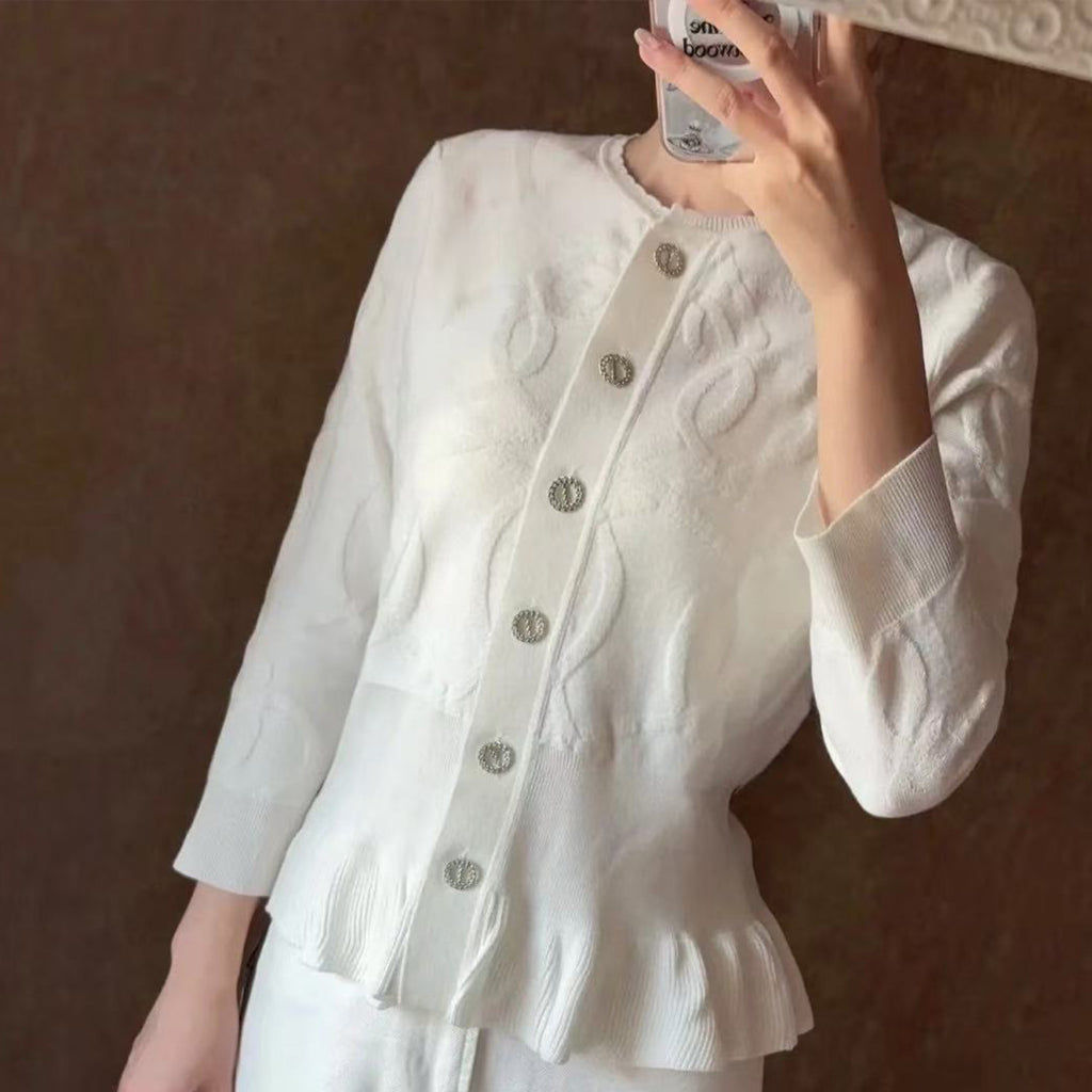 Palefroi Remix  Light Half-length Sleeves Cardigan Women's Knitted Elegant Lace Single Breasted Knit Sweater Fashion Casual Short Round Neck Sweater Cardigan Ngvp #2228