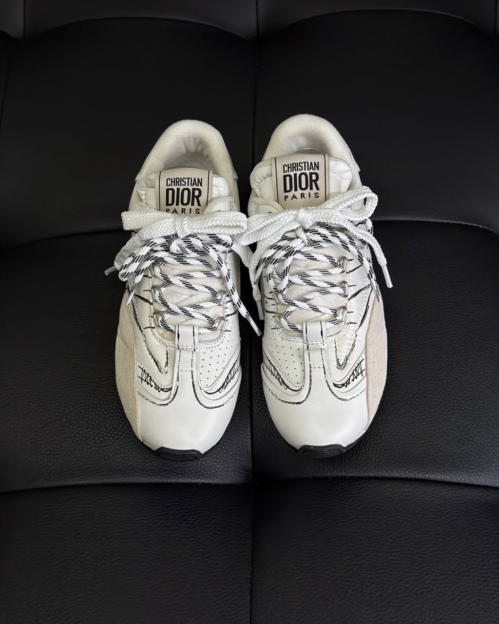 CD D-Sketch Men's And Women's Solid Color Nylon And Cowhide Leather Letter Print Round Toe Low-top Lace-up Casual Shoes #77873