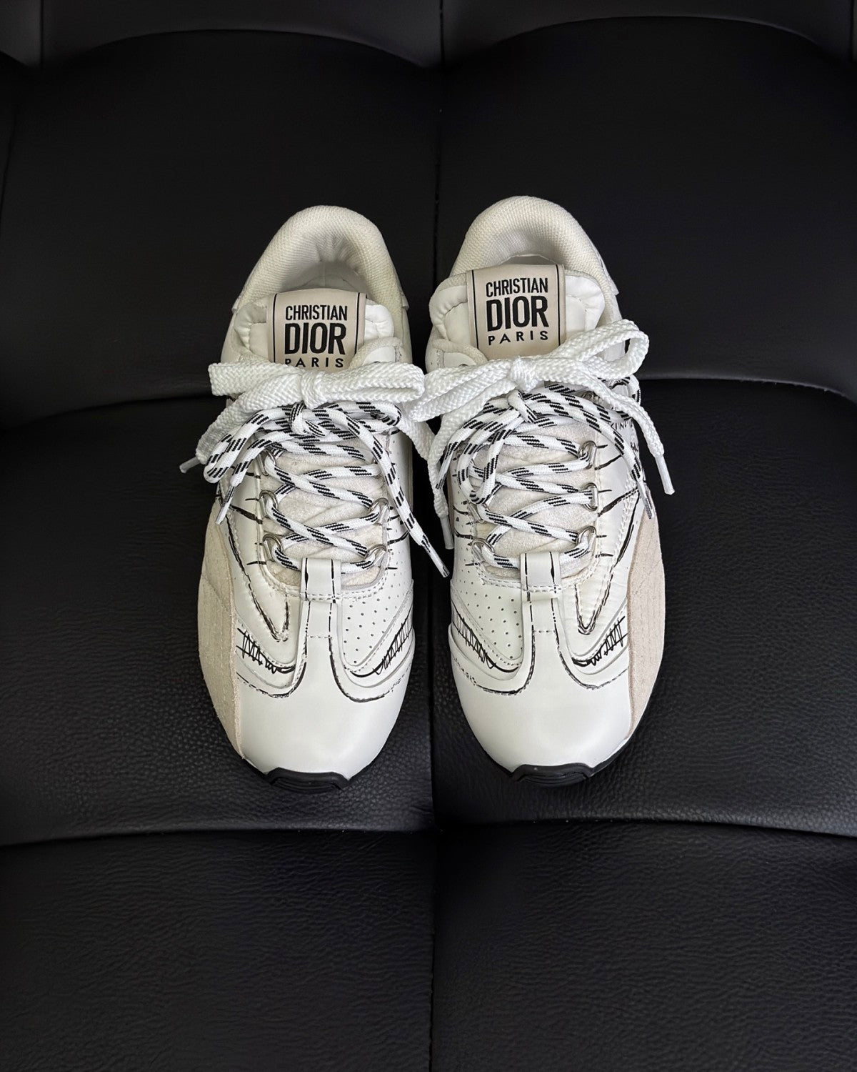 CD D-Sketch Men's And Women's Solid Color Nylon And Cowhide Leather Letter Print Round Toe Low-top Lace-up Casual Shoes #77873