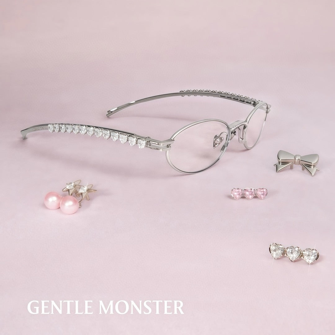 Gentle Monster Jennie - Barrette 02 Women's Fashion Jentle Salon Collection Sunglasses Oval Silver Diamond Metal Frame Trendy Eyewear Glasses  Accessories Ngvp #9242