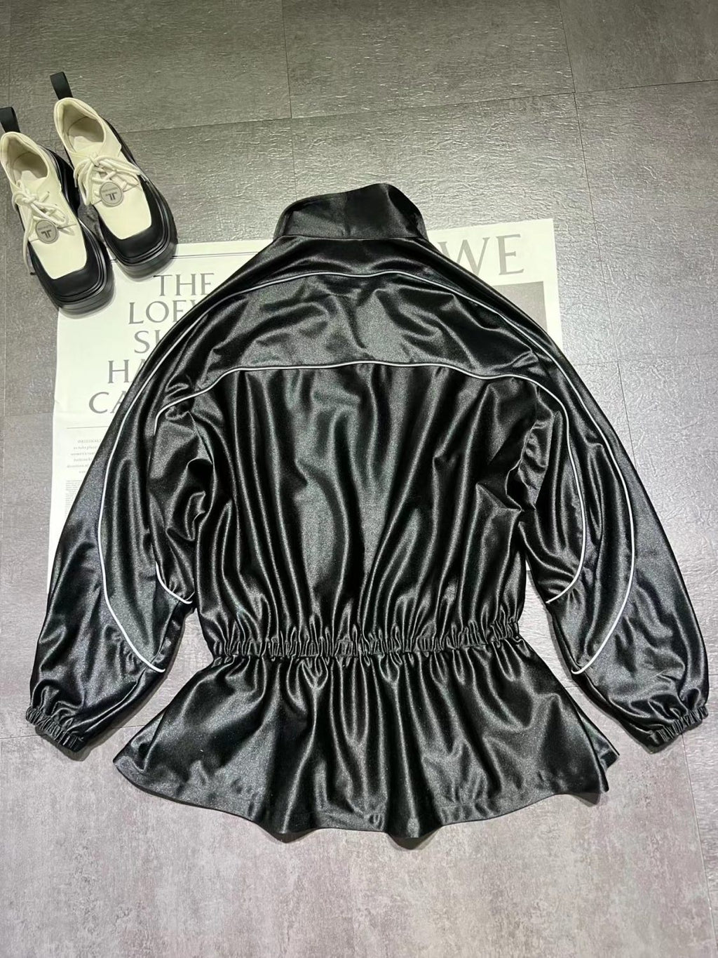 Women's Color-block fabric Bright trim Zippered dress Jacket #194224