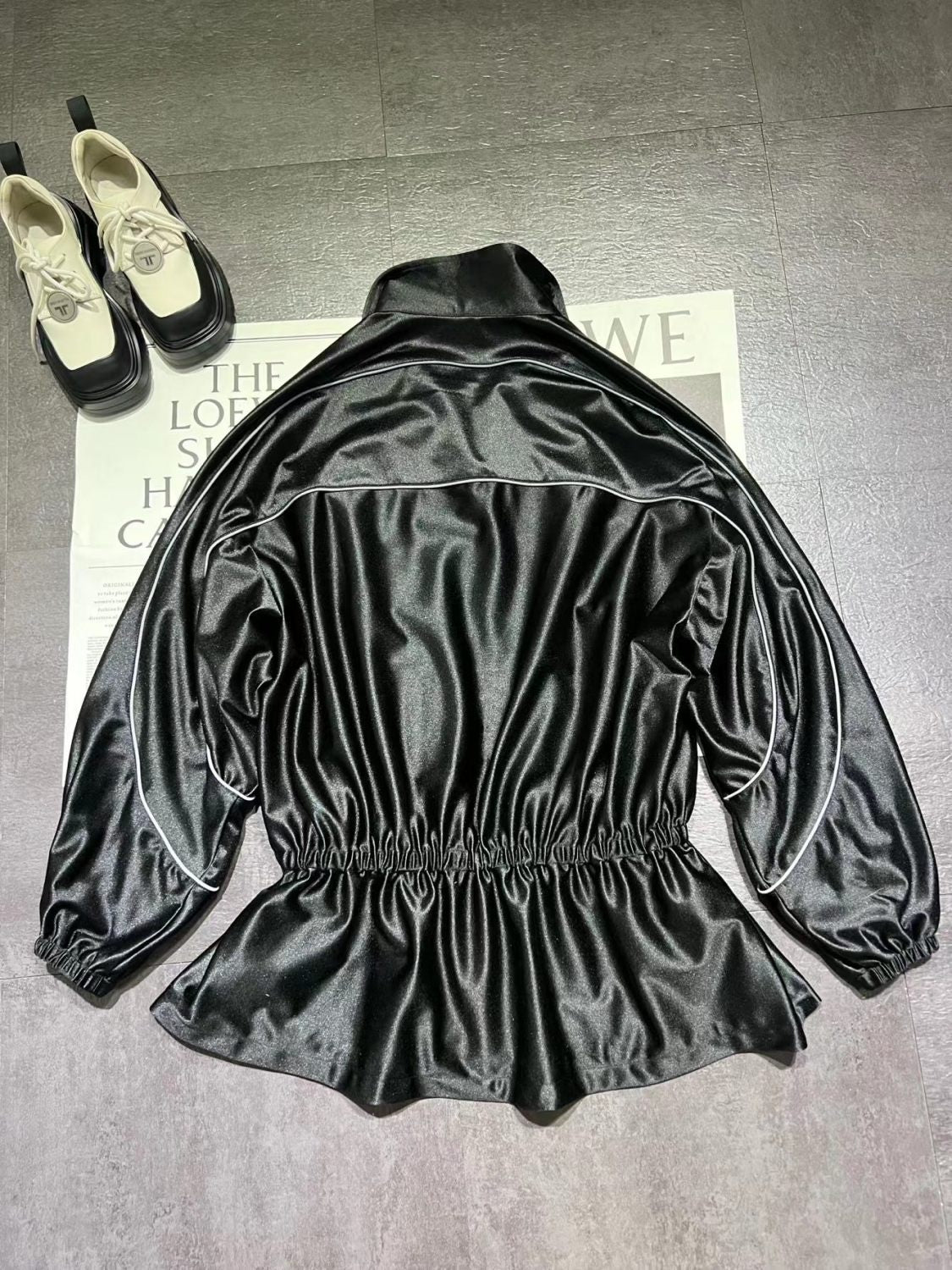 Women's Color-block fabric Bright trim Zippered dress Jacket #194224